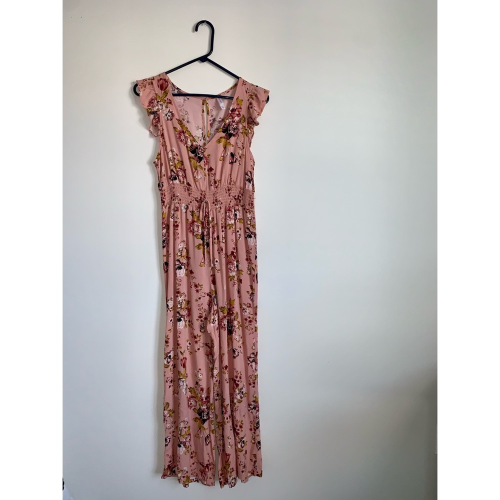 Pink Floral Floor Length Pants Dress